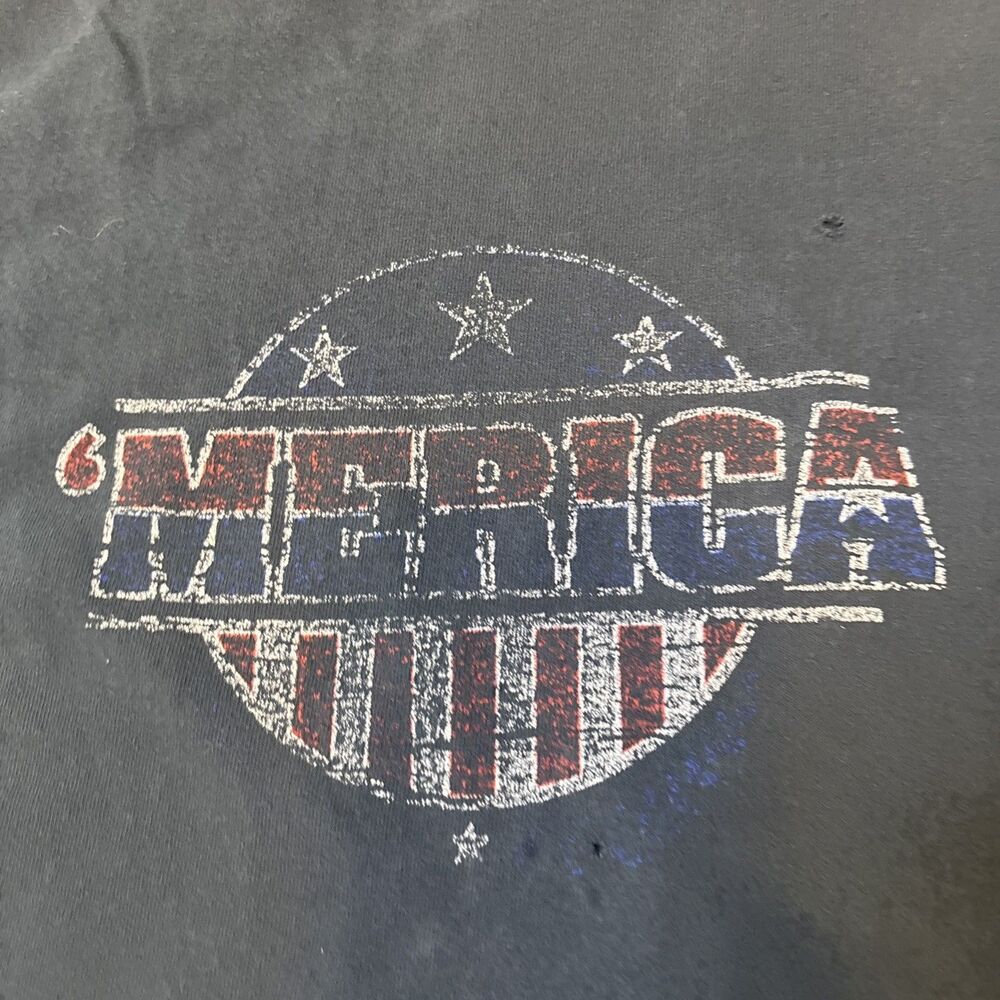 Vintage “Merica” Shirt Faded Distressed Xxl Y2k Stars And Stripes USA Black Tee - Picture 2 of 12